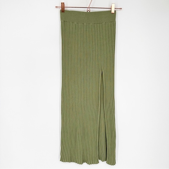 Aritzia Wilfred High-Rise Ribbed Knit High Slit Midi Skirt Sage Frost Green XS - Picture 3 of 7